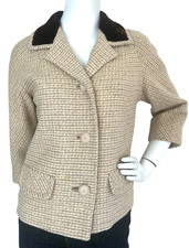 Vintage 1960s Printzess Tweed Car Coat Jacket Velvet Trim Jackie O Boxy Mod NOS picture