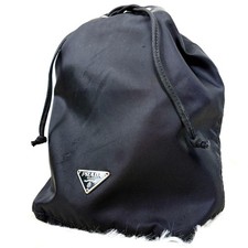 PRADA Pouch Black Nylon Triangle Logo Casual Drawstring Women picture