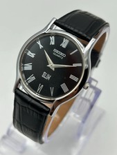 Vintage Refurbished Seiko Slim Quartz Men's Black Dial Wrist Watch picture