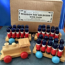 Vintage Chadwick 30 Wooden Toy Soldiers W/ Train Set and Original Box 1986 picture