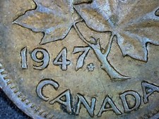 1947 Canada 1 Cent - George VI Bronze Penny KM#36a - RARE EXTRA Maple Leaf picture
