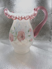 1998 Fenton French Opalescent Trellis Ruffled Edge Pitcher- Hp - K. Lupardus picture