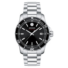 MOVADO 2600135 Series 800 Black Dial Stainless Steel  Swiss 40mm Quartz Watch picture