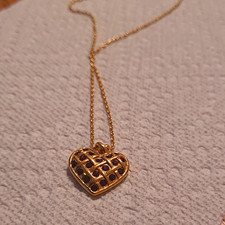 14K Yellow Gold Heart Charm Pendant Necklace Cable Chain Lobster Clasp Signed picture