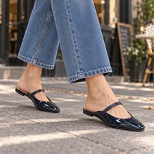 Madewell Greta Mule Patent Leather Dark Blue Flat Mary Jane Size 7.5 NWOB picture
