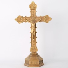 Bc Catholic Jesus Crucifix Standing Cross For Home Altar, Gold Crucifix Decor picture