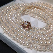 MIKIMOTO 7-7.5mm Pearl Japanese Akoya long White-Rose Necklace K14 33.86