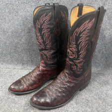 VTG Lucchese Handmade Black Cherry Full Quill Ostrich Men Size 11D *NEED RESOLE* picture