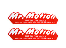 PAIR MR. MOTION, BALDWIN CHEVROLET NY Vintage Sticker Decal picture