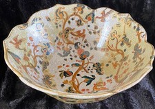 VINTAGE CHINESE GOLD EMBOSSED SCALLOPED EDGE BOWL RED TEACUP MARK 10