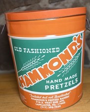 Vintage Metal Chip Snack Tin Hammond’s Pretzels Lancaster Pa - Food Storage GUC picture