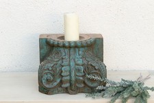 Finely Carved Turquoise Blue Teak Capital picture