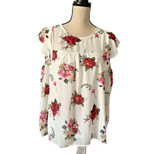 Rags to Wishes Floral Blouse with Scalloped Sleeve - Size 2X - New without tag picture