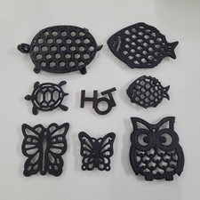 CAST IRON FOOTED TRIVETS Mixed Lot Of 8 Animal Counter Wall Display VTG  picture