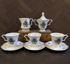 Vtg Nikko Christmastime Octagon Tea Cup Saucer Creamer Sugar Bowl Set 8pc Japan picture