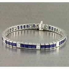 10Ct Princess Cut Blue Lab Created Men's Tennis Bracelet 14K White Gold Plated picture