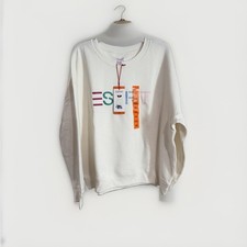 Esprit Women's Logo Fleece Crewneck Sweatshirt Cream Viral 80's Costco XXL NEW picture