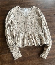 Japna Smocked Floral Peplum Babydoll Blouse Sm Cottagecore Ren Faire Festival picture