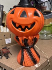1969 Halloween Blow Mold Pumpkin Jack O Lantern Haystack Vintage EMPIRE-Works picture