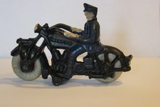 Antique 1930's Champion Cast Iron Police Motorcycle Toy  HUBLEY Blue/Black 5