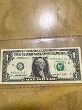 2021 $1 Federal Reserve Note One-Dollar Bill Serial B22432111D stuck digit crisp picture