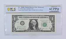1963 B $1 Richmond VA FRN Fr#1902-E Choice Unc 63 PPQ PCGS Barr picture
