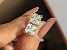 1 Ct Princess E/VVS Lab Created Grown Diamond Earrings Real 14K White Gold Screw picture