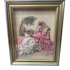 Antique La Mode Illustree Print 3D Shadow Box Pink Ruffle Fabric 12x15 Fashion picture