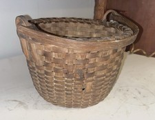 Antique Original Round Swing Handle Splint Gathering Basket New England 19th C. picture