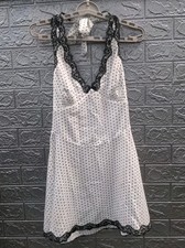 New Frankie's Bikinis Audrey Satin Mini Dress White/Black Polka Dot Women Size M picture