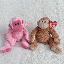 Ty Beanie Babies Monkeys Lot Of Two Julep Pinkys Fumbles 8” Plush Toy picture