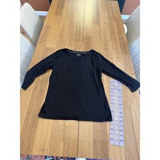 Talbots Petite Black 3/4 Sleeve Boatneck Knit Top - Medium Petite picture
