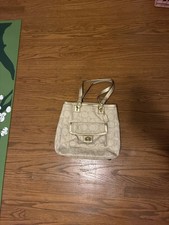 Coach Signature Turnlock Pocket Tote Bag M Beige Jacquard Canvas Womens Charm picture