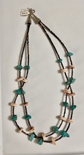 Vintage Genuine Turquoise Silver Double Strand Heishi Shell Necklace 24” picture
