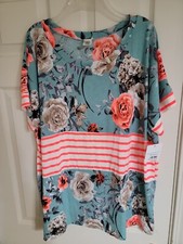 Sew In Love 3x Short Sleeves NWT Shirt Multicolored Floral Stripes picture