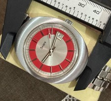 Vintage Sears Sicura Swiss Manual Wind Watch 1970s Red Bullseye Dial Date 38mm picture
