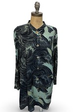Citron of Santa Monica Sueded Rayon Black Blue Cranes & Waves Tunic 50