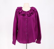 NWT J. CREW Collection Silk Twill Ruffle Collar Blouse Top Magenta Purple Size L picture
