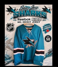 Vtg San Jose Sharks Reebok 6100 NHL Hockey Jersey Teal  Made In Canada 50 picture