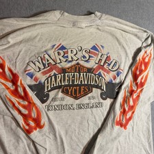 Vintage Harley Davidson Long Sleeve Flame Graphic T-Shirt Gray L London England picture