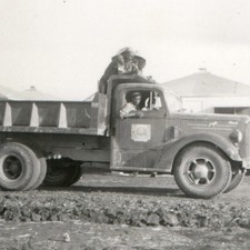 c1940s Mack Dump Truck Cab Men Deckled Snapshot Photo Construction Work Hauler picture