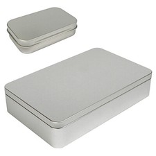 Large Silver Metal Rectangular Empty Tin Box Containers Storage Organization picture