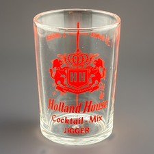 Holland House Cocktail Mix Jigger Vintage Glass Measuring Shot Glass Red Logo picture