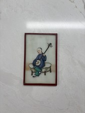 C19th Authentic Chinese Pith Paper Painting Mounted in Glass Frame, Male Musican picture
