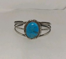 VINTAGE AAA LARGE ROYSTON BLUE Turquoise Stone Sterling Cuff Bracelet NAVAJO 70 picture