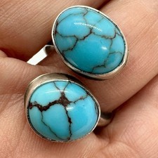 Navajo Egyptian Turquoise Bypass Adjustable Ring Sz 10 Sterling by E Skeets 8g picture