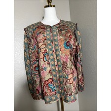 John Mark Quilted Floral Button-Front Tunic in Teal, Pink, Cream, Brown XL picture