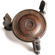 Chinese Carved Wood Stand Vase Tripod Legged Round Scrolls Late Qing Dynasty 19C picture