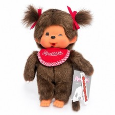 Sekiguchi Monchhichi Winking Girl Red Bib Pigtails 7 in Plush NWT picture