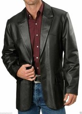 Men's Genuine Soft Lambskin Leather Blazer Regular Fit Jacket Two Button Black picture